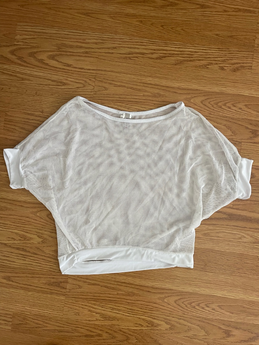 Women's White Mesh Short Sleeve Top dolman wide-neck banded waist